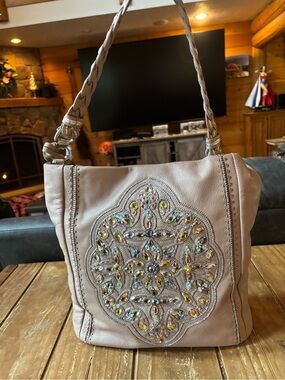 Brighton Anju Taupe Shoulder Bag with Multicolor Gem Accents new with tags